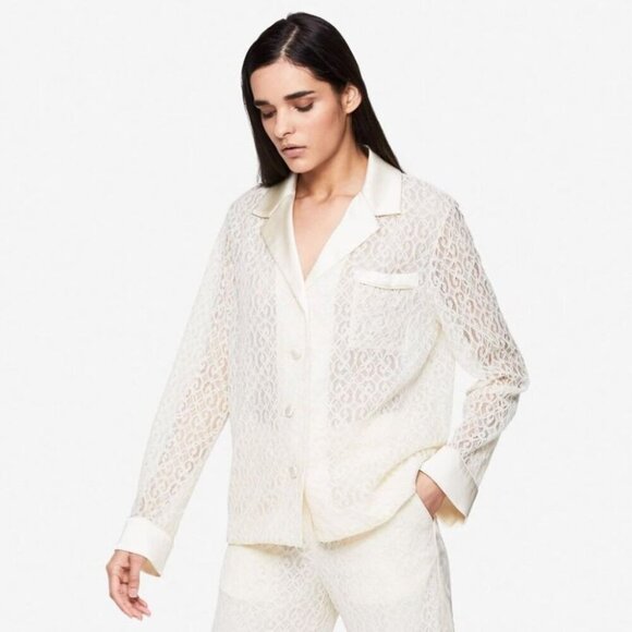 JONATHAN SIMKHAI Janice Lace Long Sleeve Button Front Shirt Ivory Size S - Picture 1 of 10